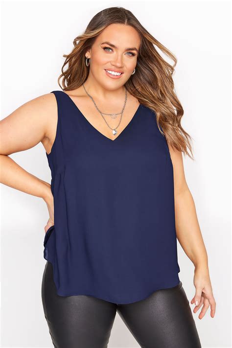 chiffon navy blue blouse sleeveless.